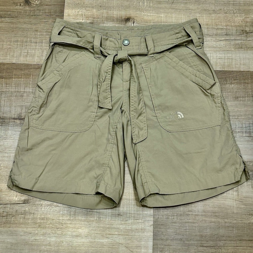 North Face Women's Olive Shorts Belted Nylon Hiking Outdoor Gorpcore Sz 2 Long